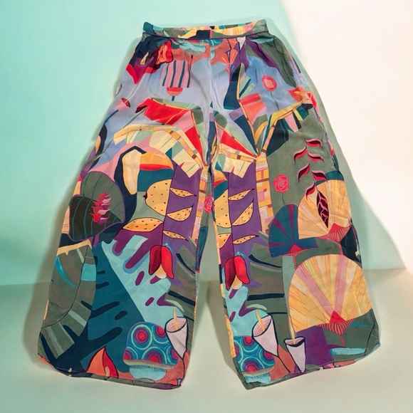 Farm Rio Tropical Wide Leg Palazzo Pants XL - Picture 2 of 12